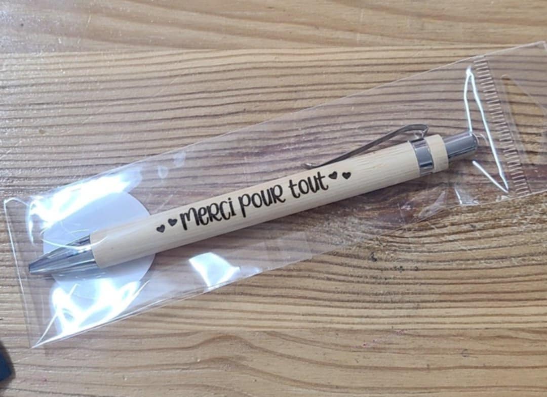 Stylo en bois « Merci pour tout »
