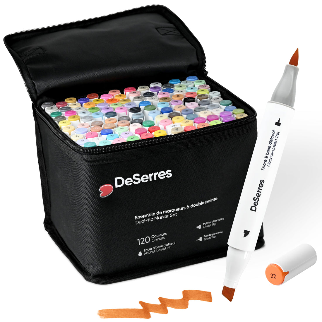 ENSEMBLE MARQUEURS ALCOOL DOUBLE POINTE - 120 PIÈCES