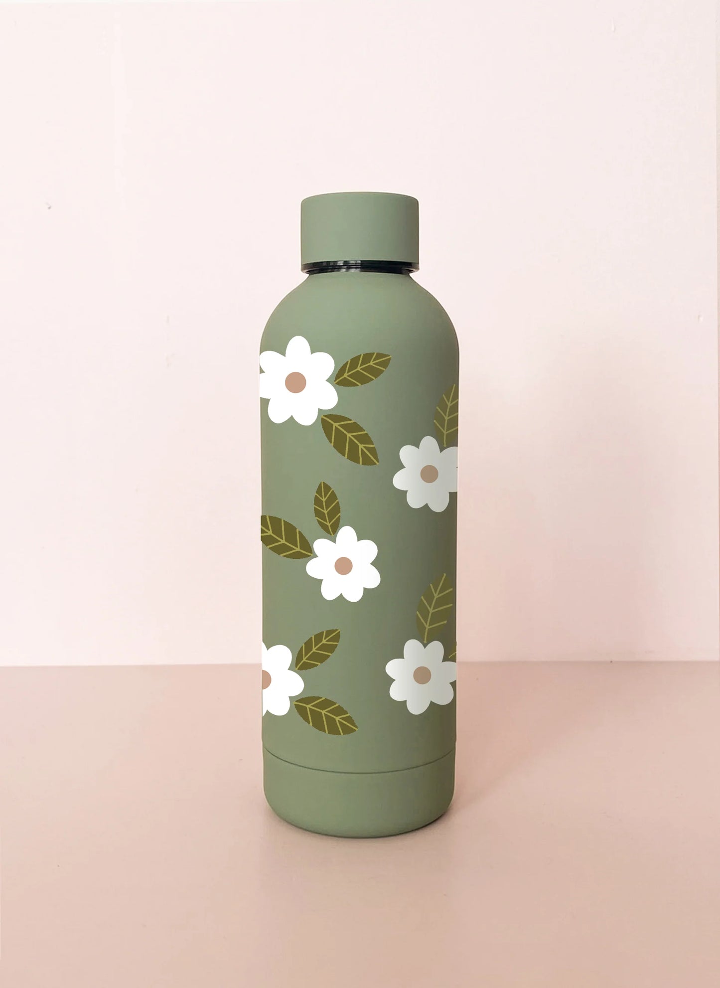 Bouteille en acier inox 17oz - sauge Fleurs maxi blanches