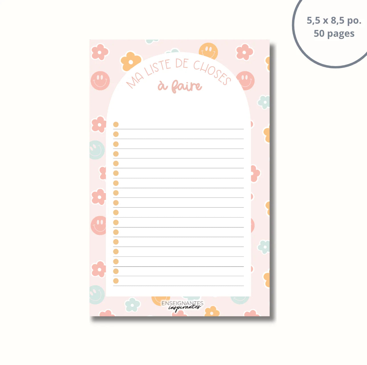 Bloc-note – Liste de choses à faire - Sourires et fleurs pastels