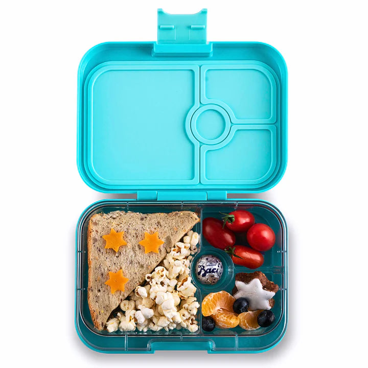 Boîte à lunch Bento étanche Yumbox Tapas - 4 compartiments - Bleu brumeux avec plateau Panther