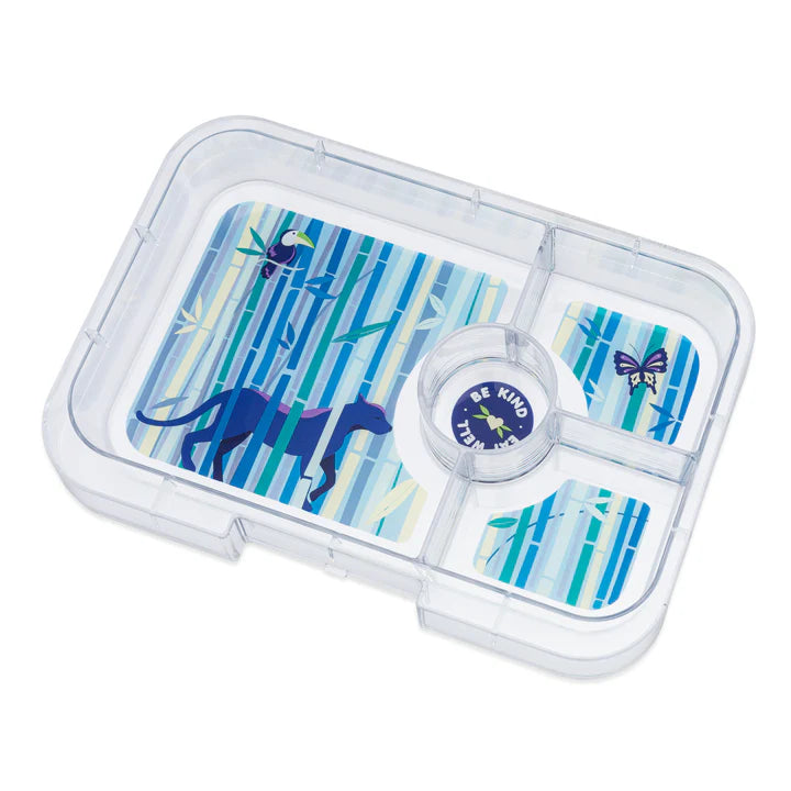 Boîte à lunch Bento étanche Yumbox Tapas - 4 compartiments - Bleu brumeux avec plateau Panther