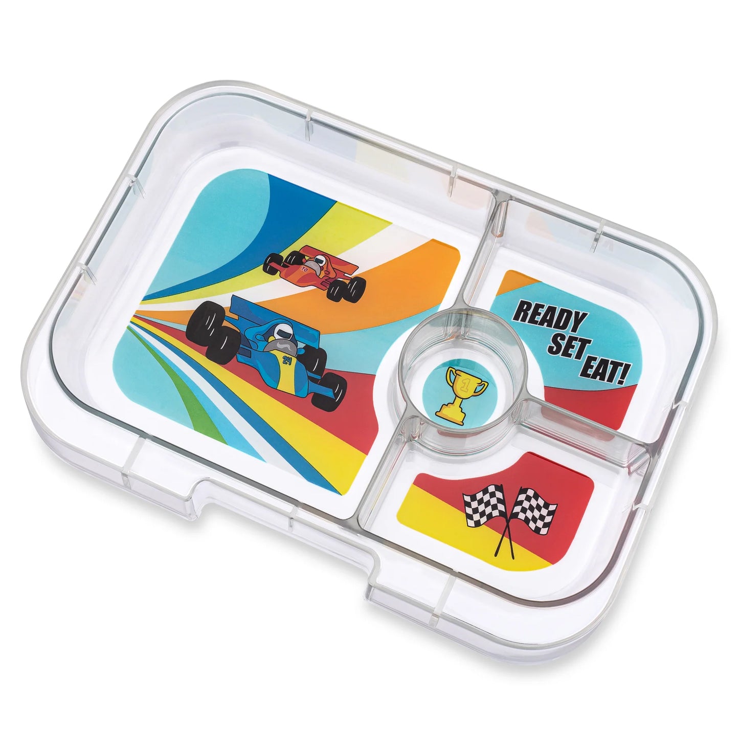 Boîte à bento étanche pour sandwichs - Yumbox Roar Red avec plateau Race Cars