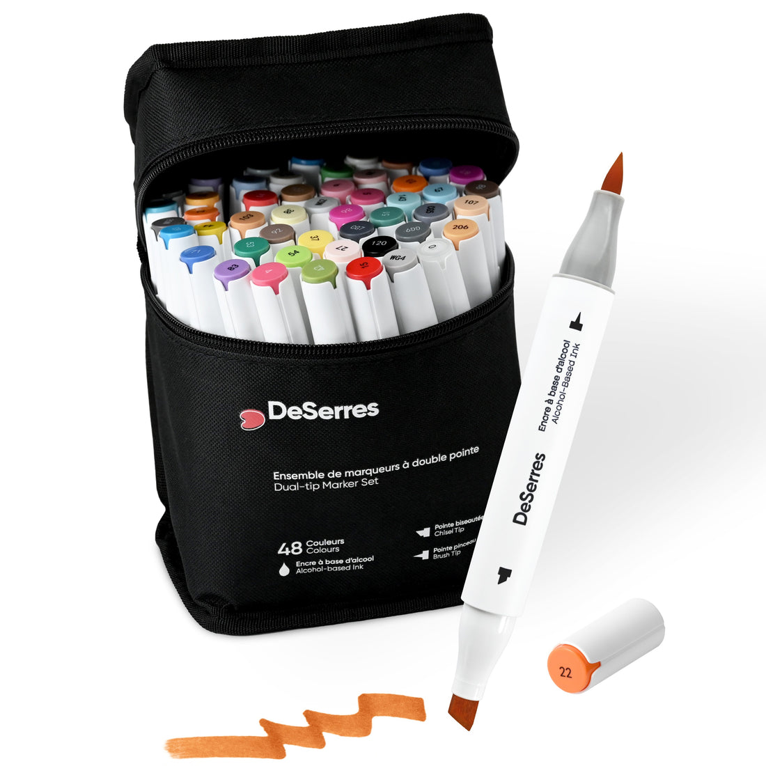 ENSEMBLE MARQUEURS ALCOOL DOUBLE POINTE - 48 PIÈCES
