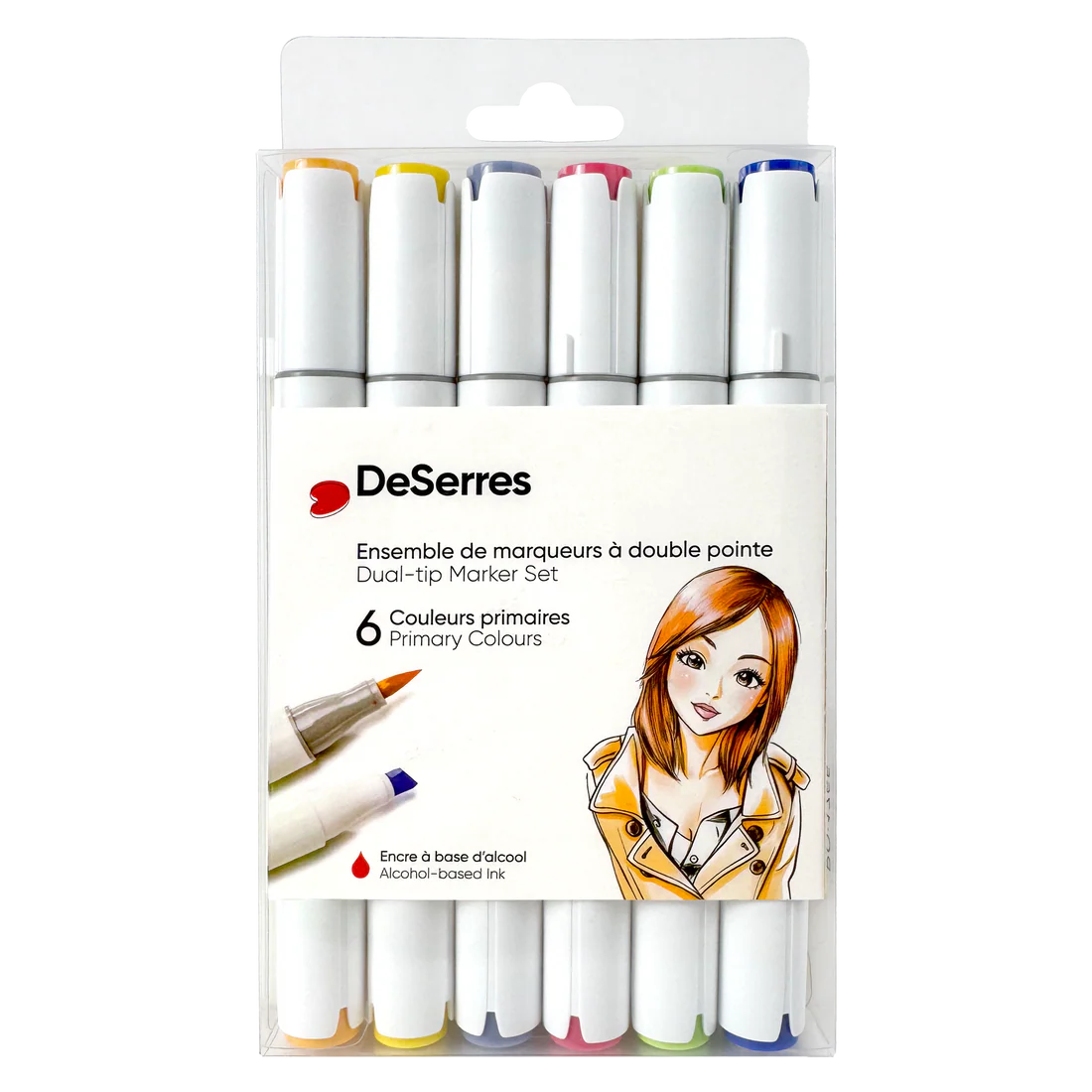 ENSEMBLE MARQUEURS ALCOOL DOUBLE POINTE COULEURS PRIMAIRES - 6 PIÈCES DESERRES