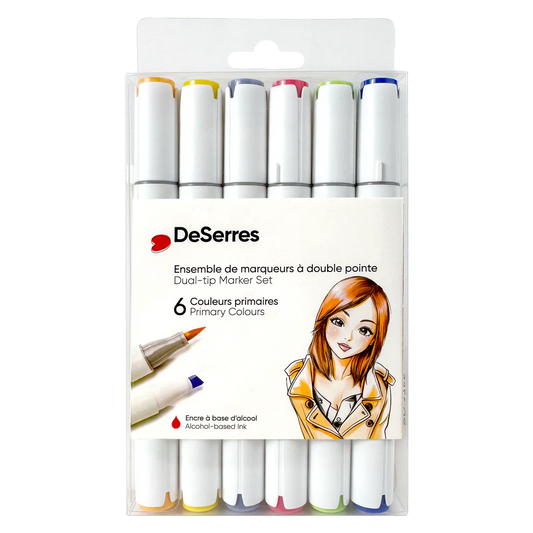 ENSEMBLE MARQUEURS ALCOOL DOUBLE POINTE COULEURS PRIMAIRES - 6 PIÈCES DESERRES