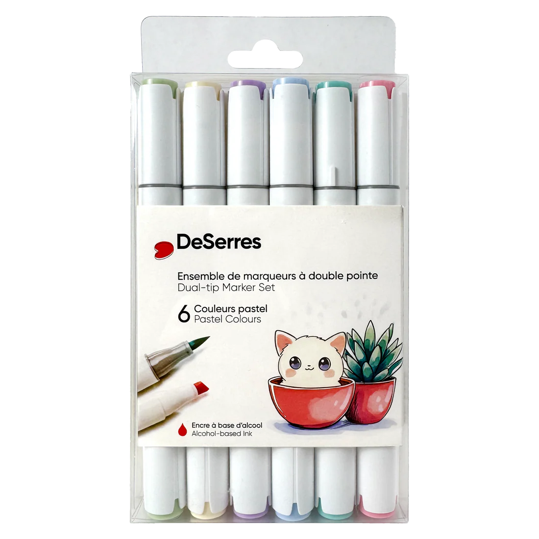 ENSEMBLE MARQUEURS ALCOOL DOUBLE POINTE COULEURS PASTELS - 6 PIÈCES DESERRES