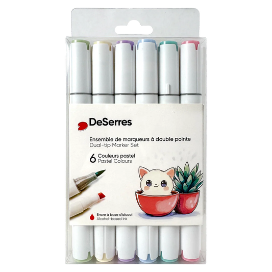 ENSEMBLE MARQUEURS ALCOOL DOUBLE POINTE COULEURS PASTELS - 6 PIÈCES DESERRES