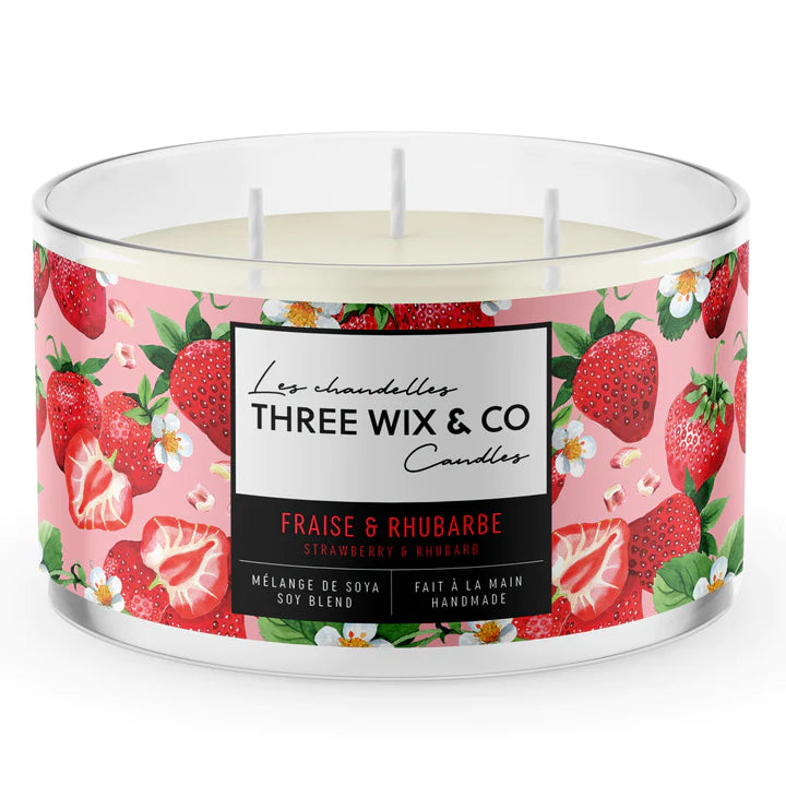 Fraise et Rhubarbe-Chandelle trois mèches