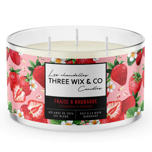 Fraise et Rhubarbe-Chandelle trois mèches