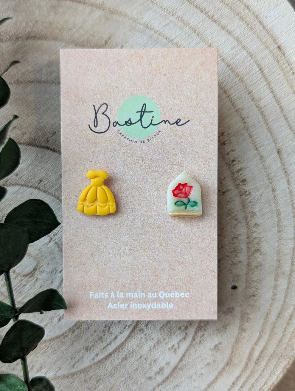 Belle et bête - Boucles d'oreilles studs en argile polymère acier inoxydable hypoallergène