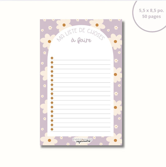 Bloc-note – Liste de choses à faire - Marguerites lilas