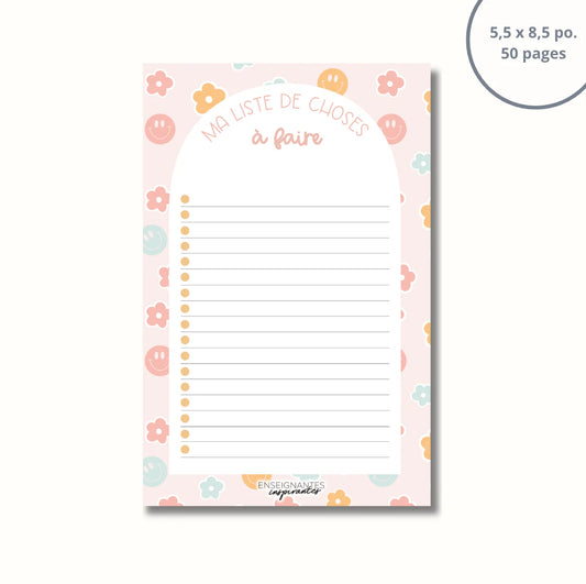 Bloc-note – Liste de choses à faire - Sourires et fleurs pastels