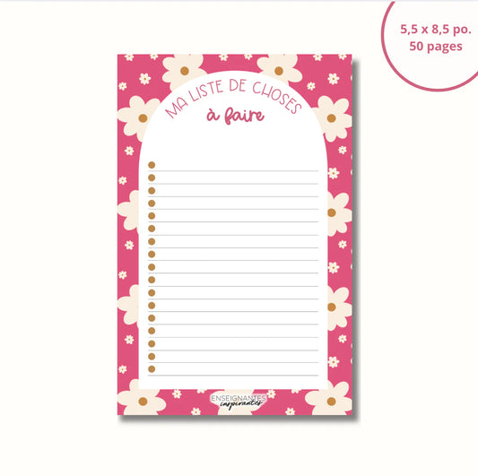 Bloc-note – Liste de choses à faire - Marguerites fuchsias