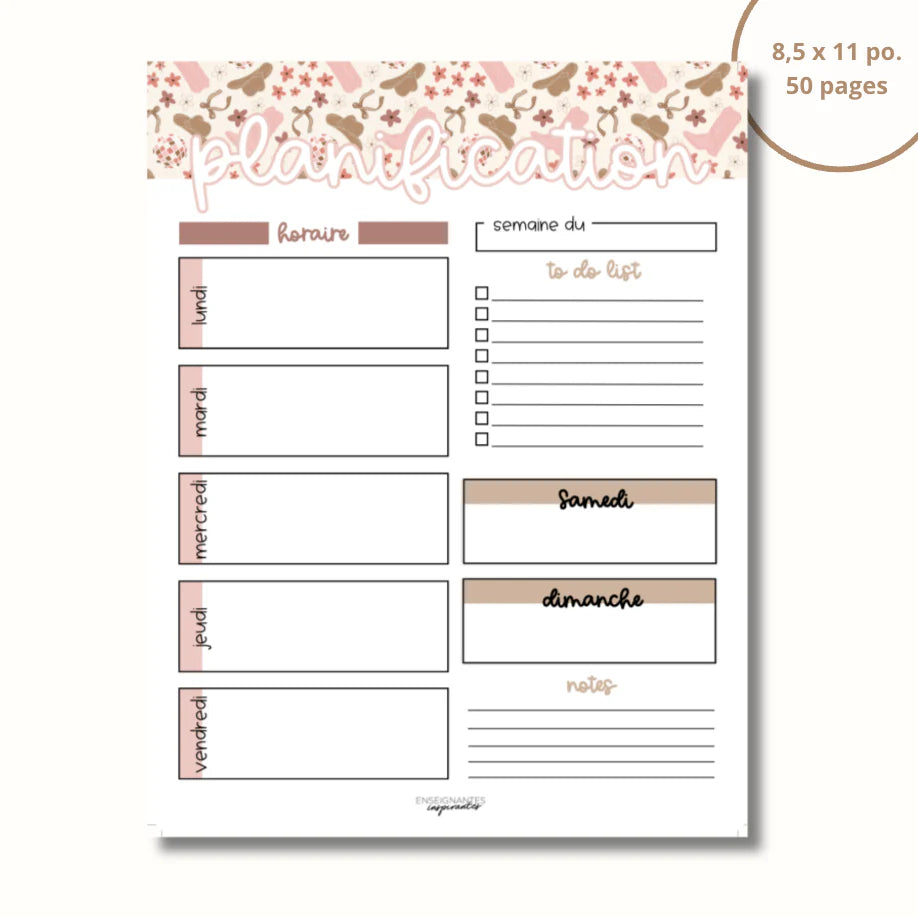 Bloc-note de planification hebdomadaire –  Country