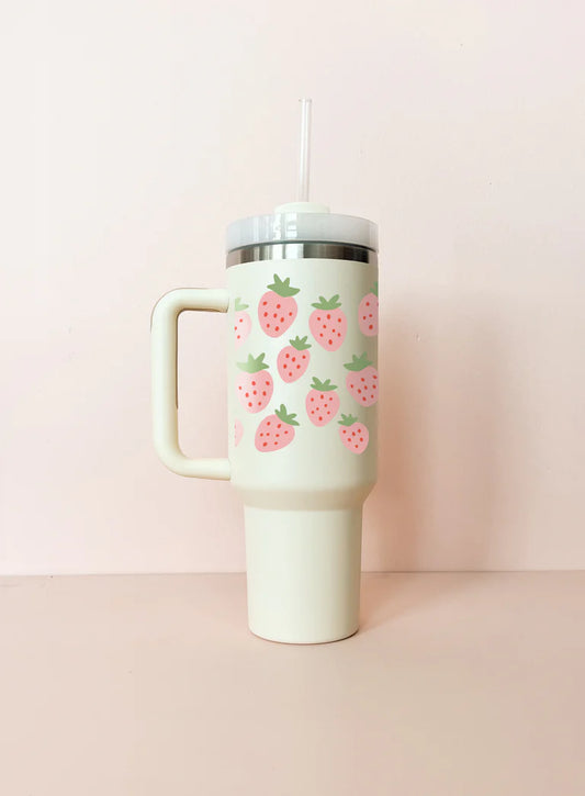 Gobelet isotherme 40oz - crème champ de fraises
