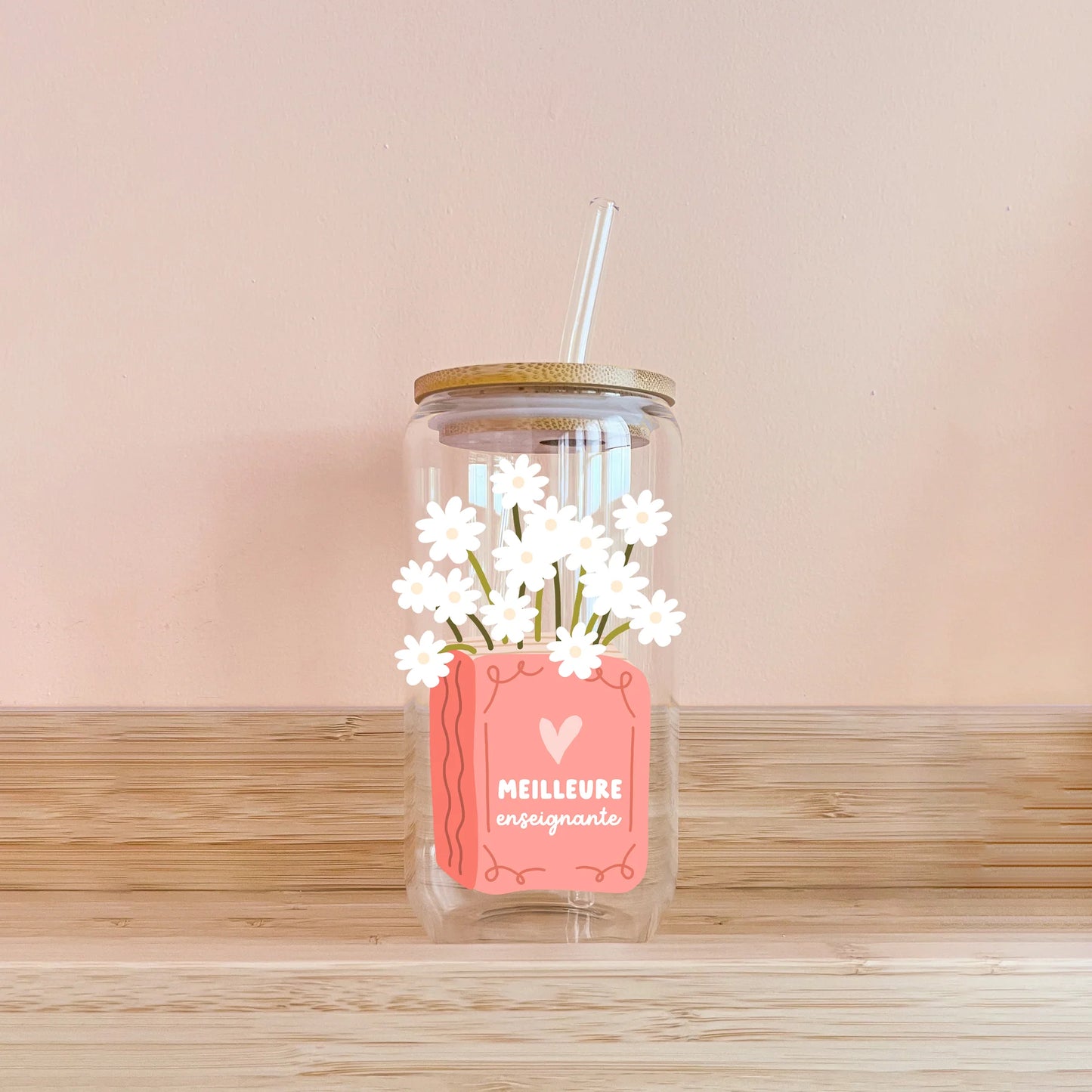 Verre - Meilleure enseignante - Livre en fleurs