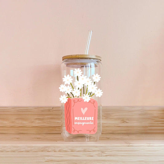 Verre - Meilleure enseignante - Livre en fleurs