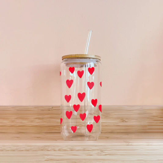 Verre boho rose - coeurs rouge