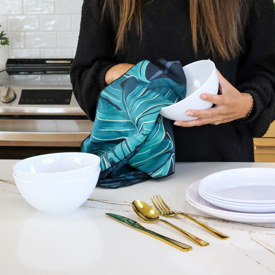Linge à vaisselle en microfibre – Feuillage turquoise