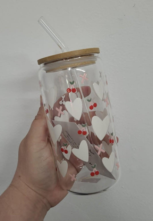 Verre boho - coeurs et cerises